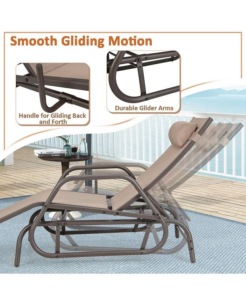 Gymax Patio Chaise Lounge Glider Recliner Chair Adjustable Sturdy Metal Frame Outdoor