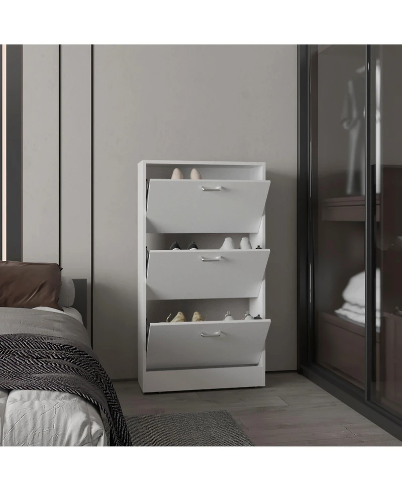 Crocker Shoe Rack, 3 Doors, Shelves, White