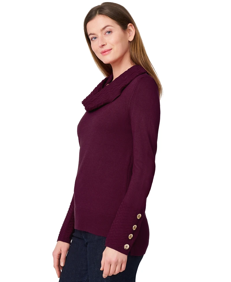 Melissa Paige Women's Petite Chevron-Trimmed Cowl-Neck Sweater