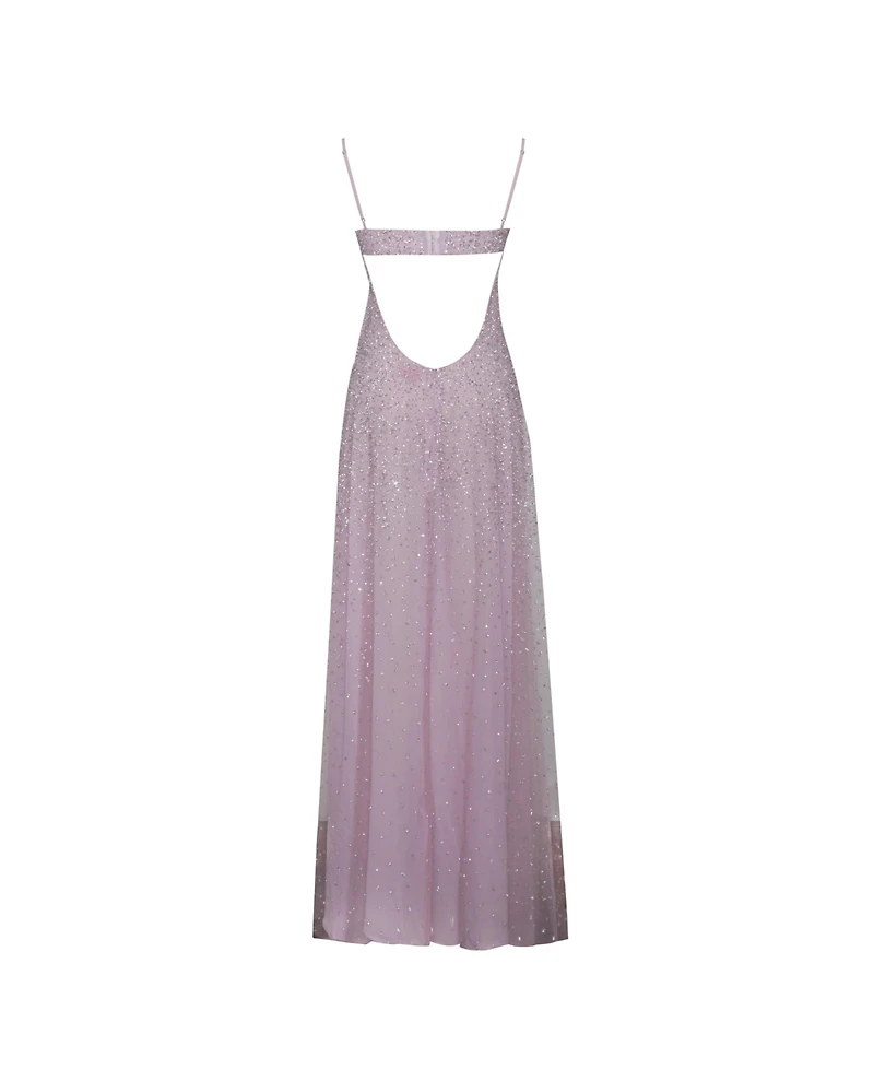 Miss Circle Women's Wallie Pink Rhinestone Embellished Mesh Backless Gown