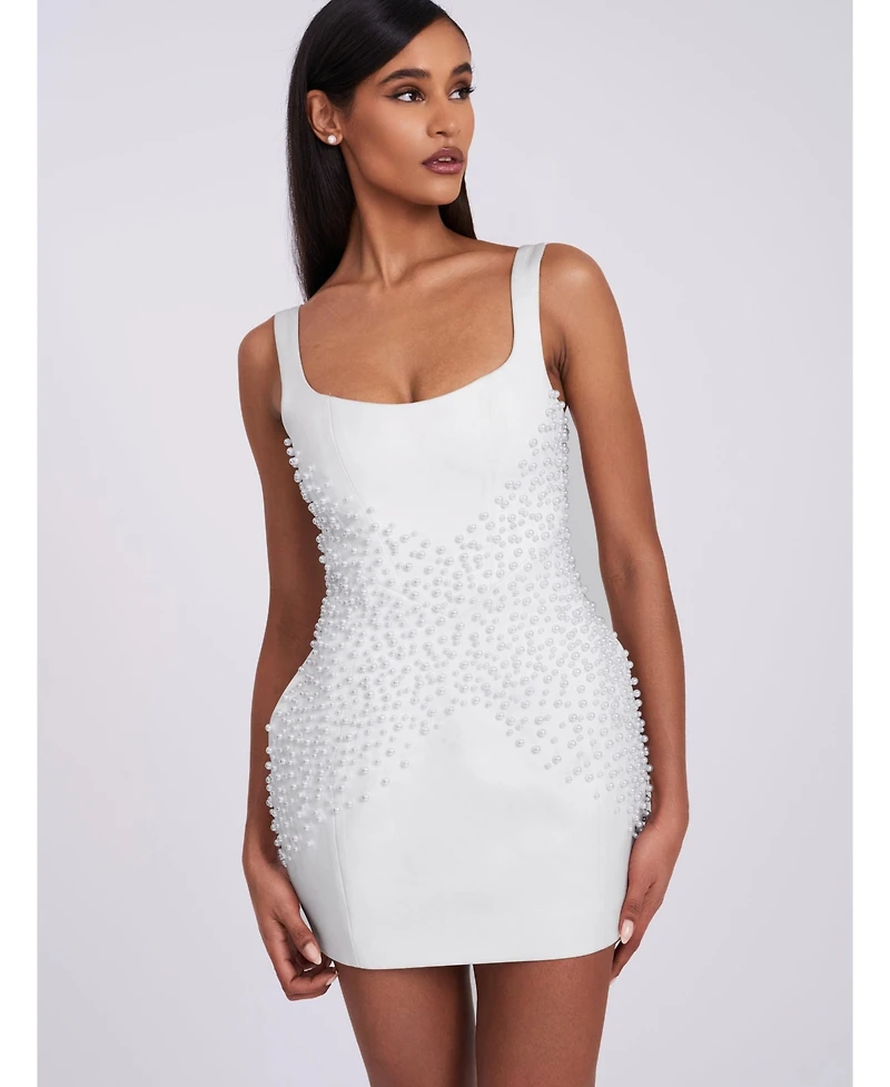 Miss Circle Women's Tais Pearl Beaded Cocoon Shape Sleeveless Mini Dress