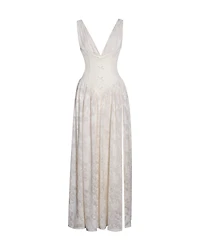 Miss Circle Women's Sabrina Butter Yellow High Slit Jacquard Maxi Dress