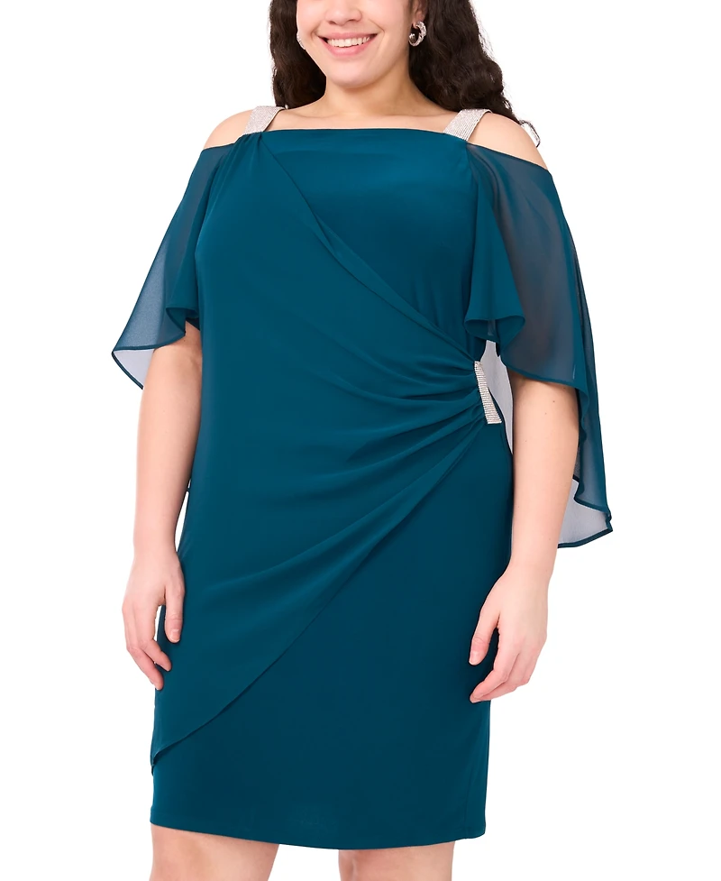 Msk Plus Embellished Cold-Shoulder Draped Shift Dress