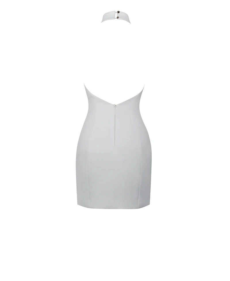 Miss Circle Women's Ori White Halter Neck Crystal Pearl Mini Dress