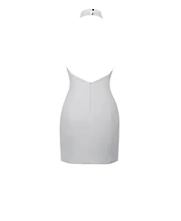 Miss Circle Women's Ori White Halter Neck Crystal Pearl Mini Dress