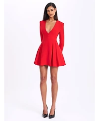Miss Circle Women's Ubah Red Blazer Pleated Button-up Long Sleeve Mini Dress