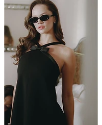 Miss Circle Women's Caitlin Black Satin Trim Mini Dress with Bow