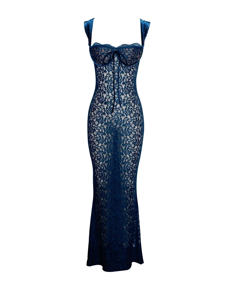 Miss Circle Women's Veronica Teal Lace Maxi Dress