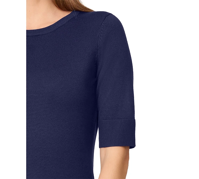 Melissa Paige Petite Crew-Neck Elbow-Sleeve Fine-Gauge Sweater