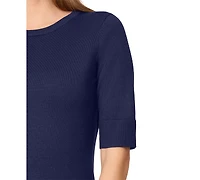 Melissa Paige Petite Crew-Neck Elbow-Sleeve Fine-Gauge Sweater