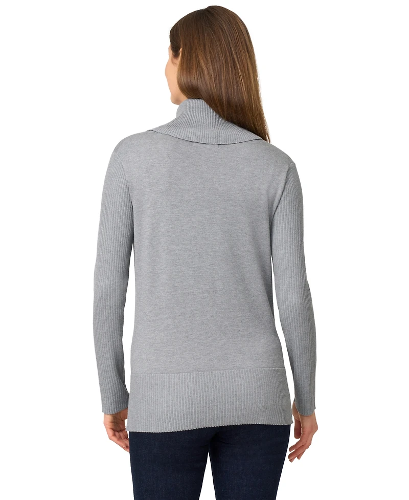 Melissa Paige Petite Cowlneck High-Low Side-Slit Sweater
