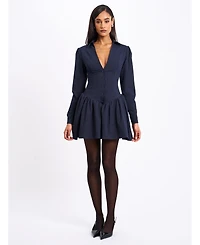 Miss Circle Women's Xabrina Navyblue Pinstripe Long Sleeve Shirt Mini Dress