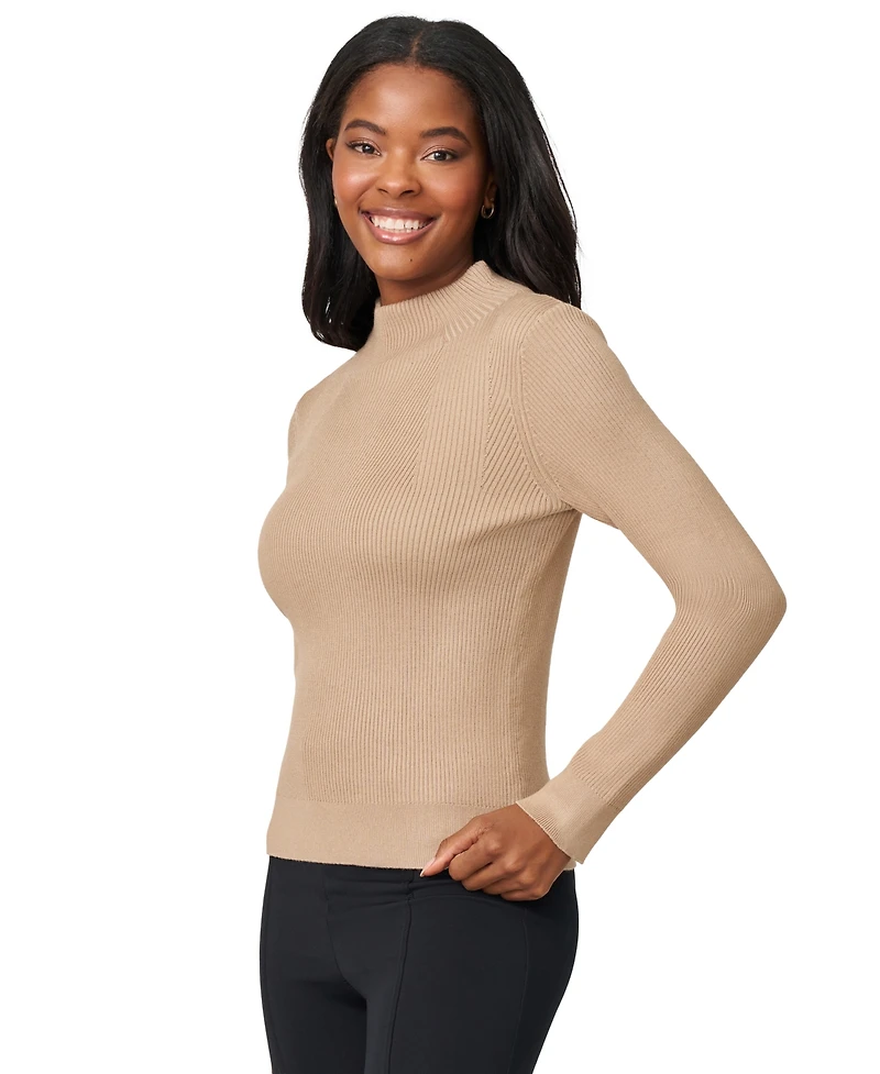 Melissa Paige Petite Funnel-Neck Ribbed Pullover Sweater