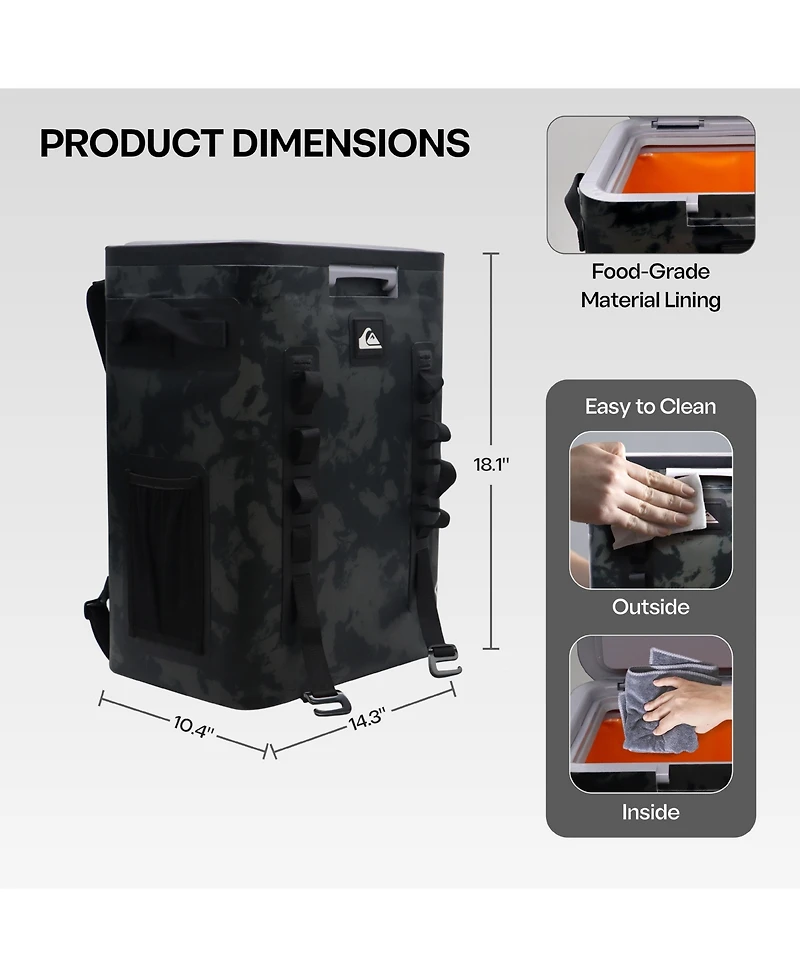 Quiksilver Coastal Collection Zipperless 48-72H 5 Layer Insulated Sweat Free Backpack Cooler with Air Sealed Lid