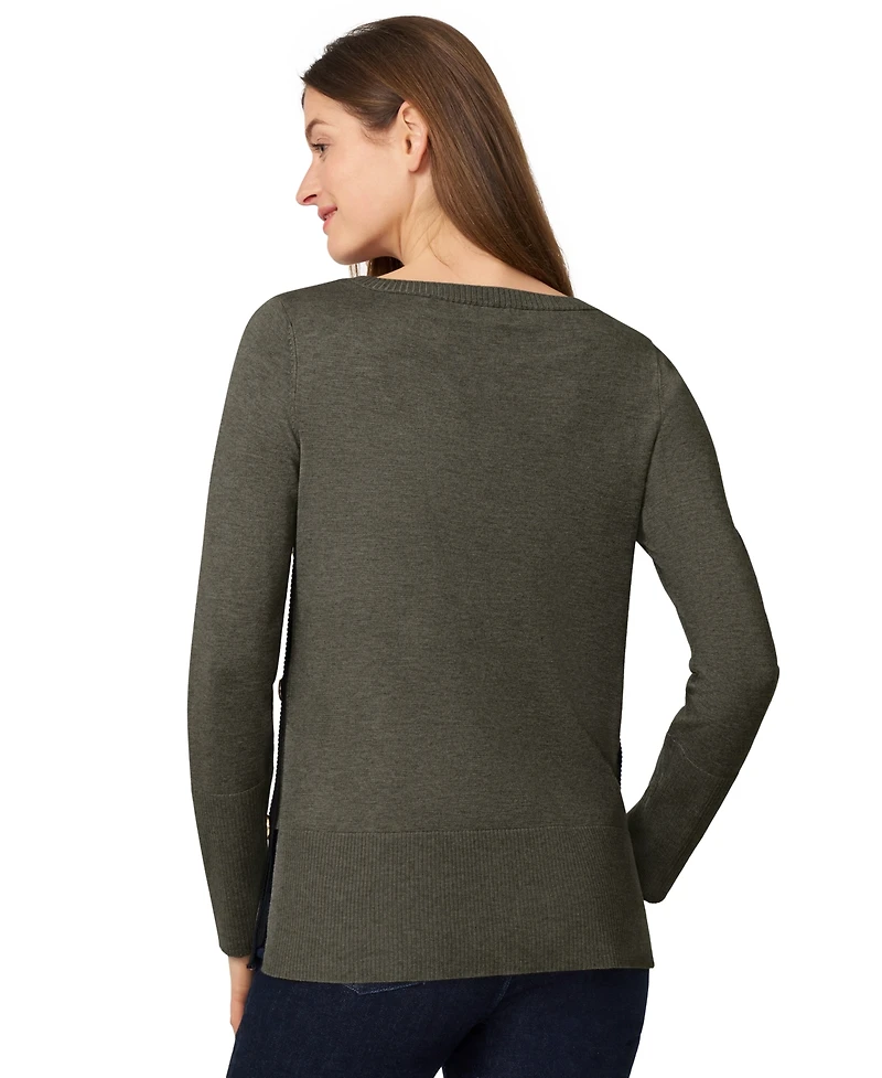Melissa Paige Petite Tipped Side-Button Tunic Sweater
