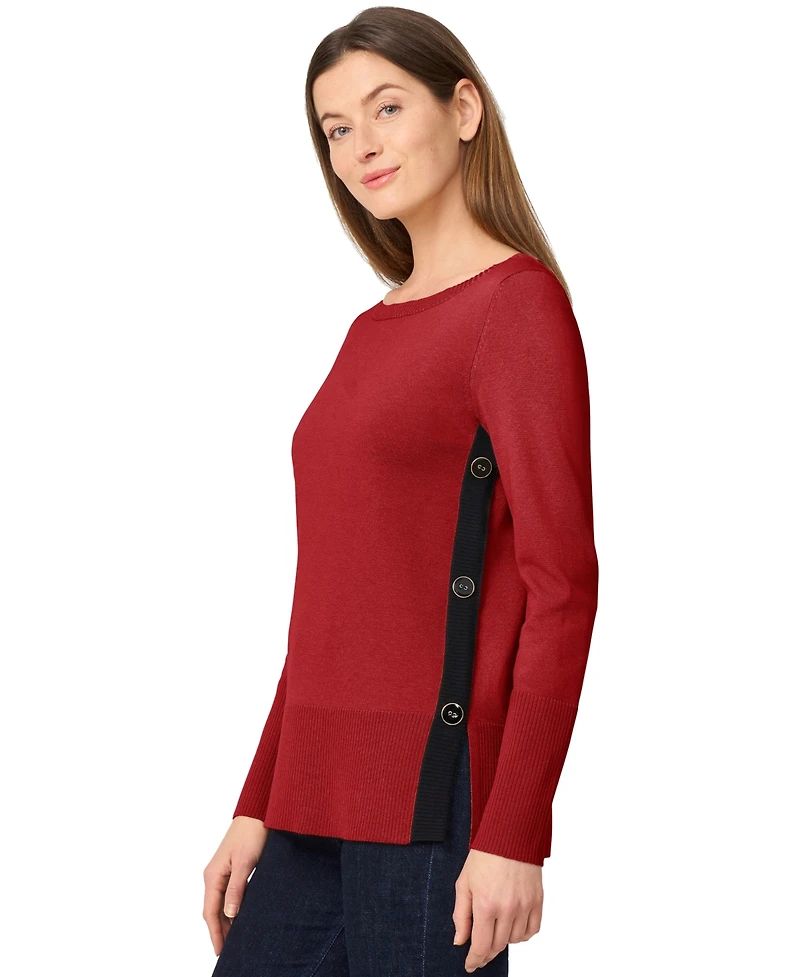 Melissa Paige Petite Tipped Side-Button Tunic Sweater