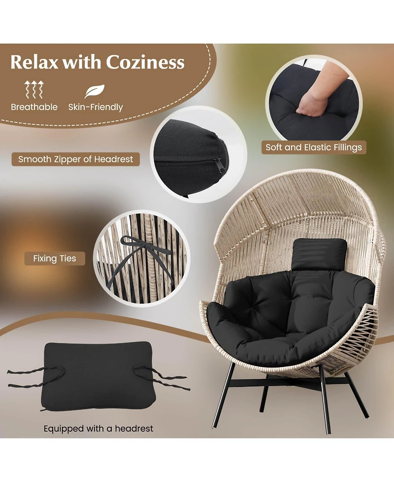 Gymax Wicker Stationary Egg Chair Lounge Basket Sofa w/ Heavy-Duty Metal Frame