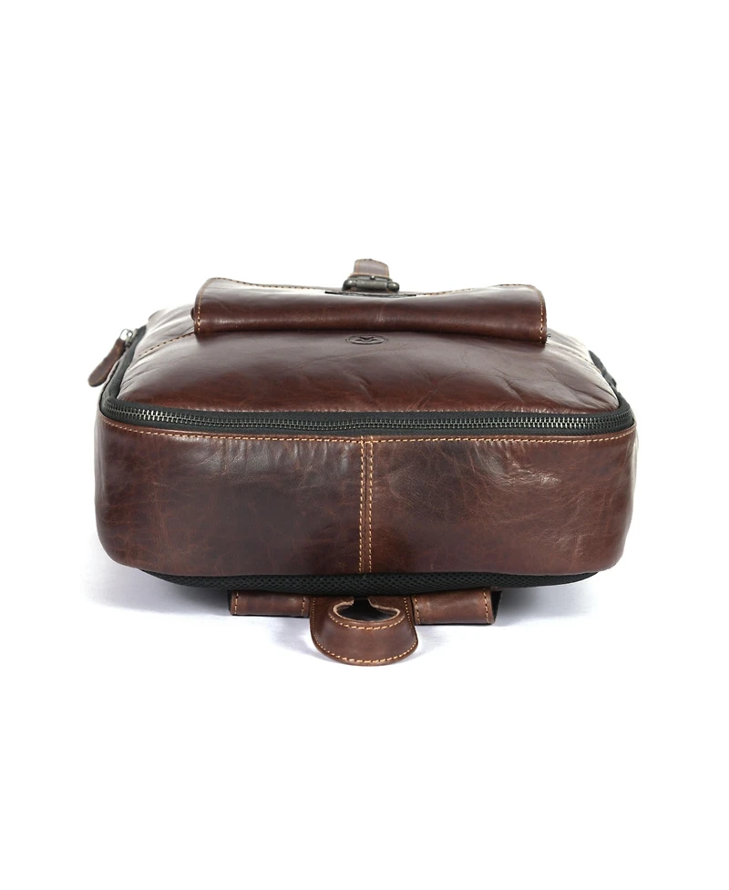 Aaron Leather Goods Full-Grain Leather Laptop Backpack with Buckled Front Pocket, Padded Shoulder Straps, Internal Organizer, and Breathable Mesh Back