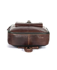 Aaron Leather Goods Full-Grain Leather Laptop Backpack with Buckled Front Pocket, Padded Shoulder Straps, Internal Organizer, and Breathable Mesh Back