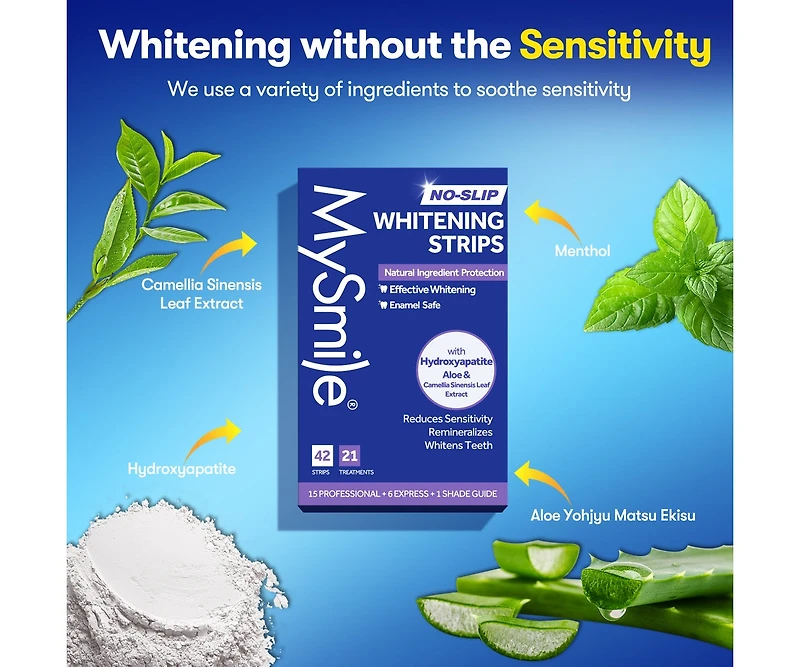 MySmile Teeth Whitening Strips, Hydroxyapatite-Infuse Strips, Non-Sensitive Teeth Whitening with Natural Ingredients, Enamel-Safe