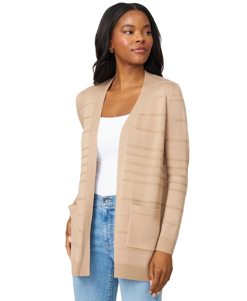 Melissa Paige Petite Textured-Stripe Open-Front Cardigan Sweater