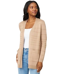 Melissa Paige Petite Textured-Stripe Open-Front Cardigan Sweater