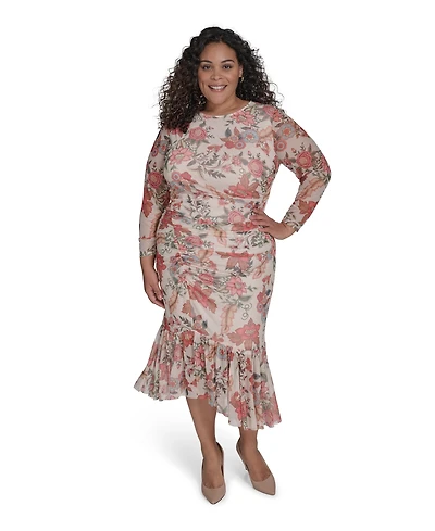 Vince Camuto Plus Long-Sleeve Mesh Bodycon Dress