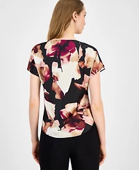 Anne Klein Women's Satin Printed Cowlneck Blouse