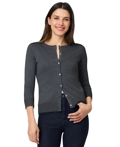 Melissa Paige Petite Crewneck 3/4-Sleeve Cardigan Sweater
