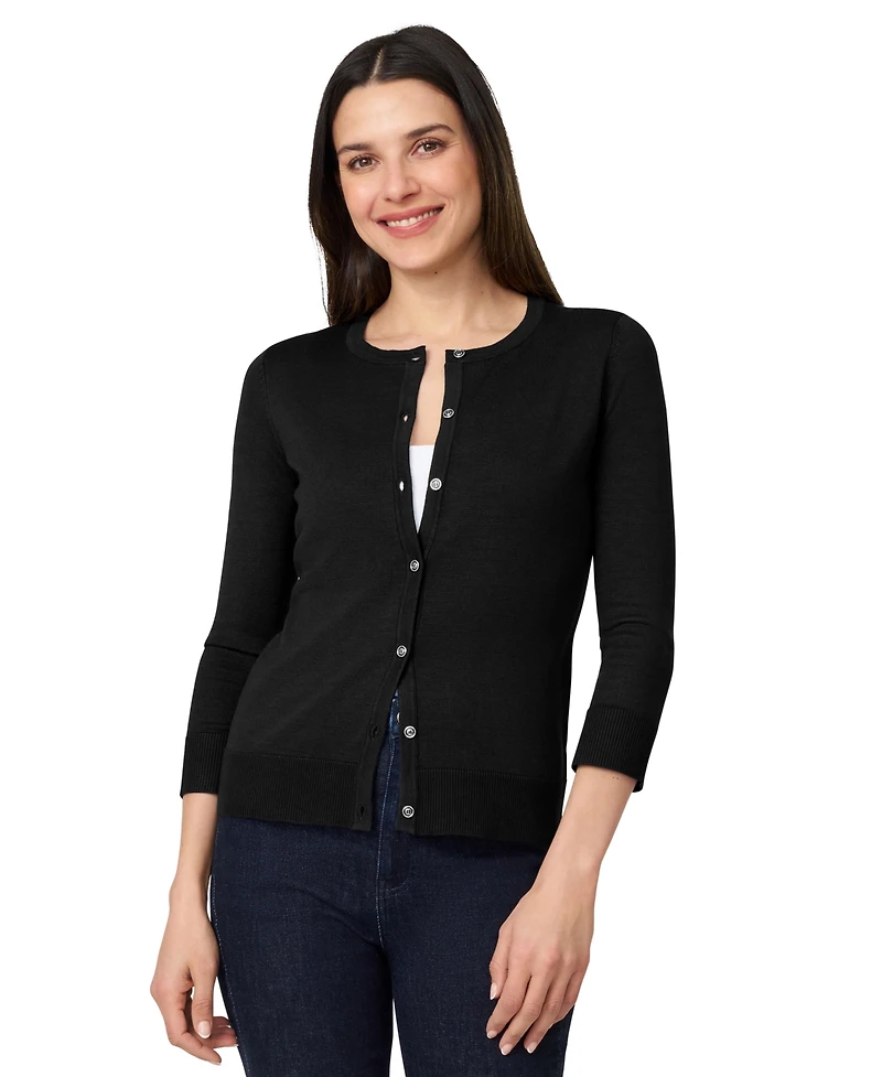 Melissa Paige Petite Crewneck 3/4-Sleeve Cardigan Sweater