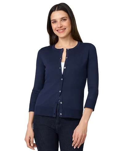 Melissa Paige Petite Crewneck 3/4-Sleeve Cardigan Sweater