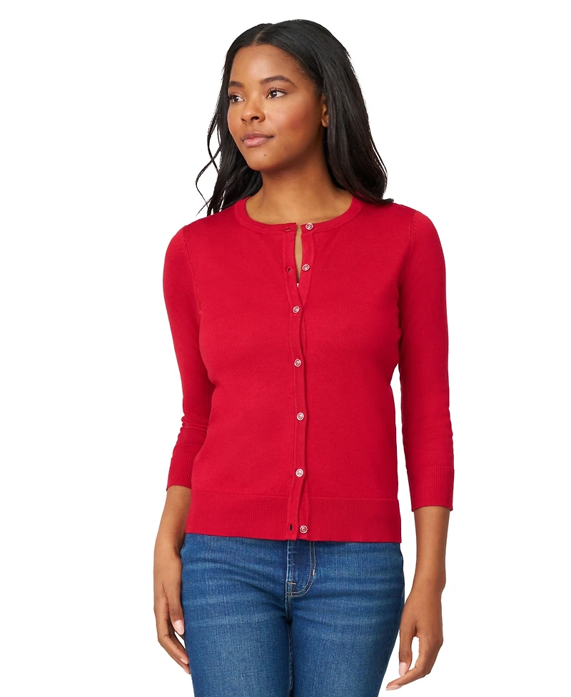 Melissa Paige Petite Crewneck 3/4-Sleeve Cardigan Sweater