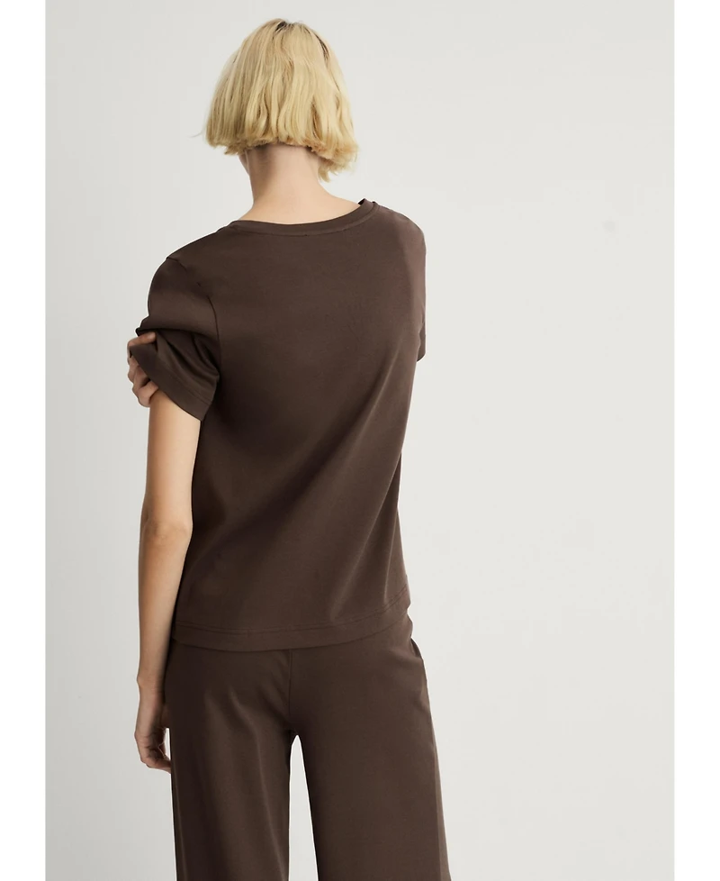 Mango Women's Plain V-Neck Cotton Pajama T-Shirt