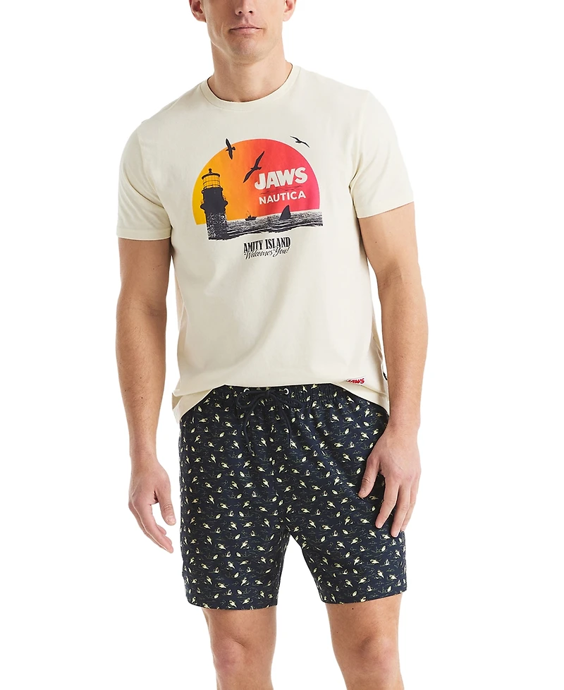 Jaws x Nautica Men's Classic-Fit Active Stretch Quick-Dry Printed 6" Swim Trunks