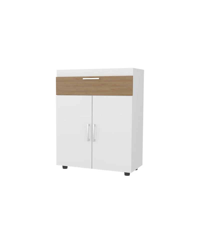 North Fork Shoe Rack, Pneumatic Lift-Up Compartment, Dual Doors, White and Natural Oak