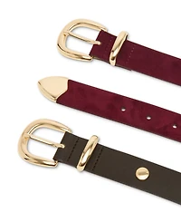 Steve Madden Rounded-Buckle Faux-Leather Belts, Set of 2