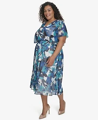 Dkny Plus Printed Flutter-Sleeve Midi Dress