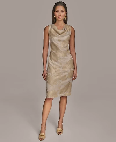 Donna Karan New York Women's Sequined Cowlneck Sheath Dress