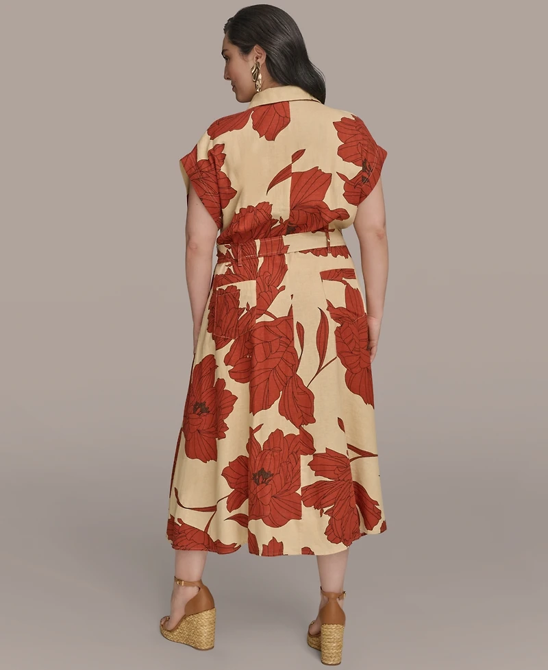 Donna Karan New York Plus Printed Grommet-Waist Shirtdress