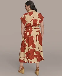 Donna Karan New York Plus Printed Grommet-Waist Shirtdress