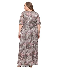 Sl Fashions Plus Printed Metallic Surplice Long Dress
