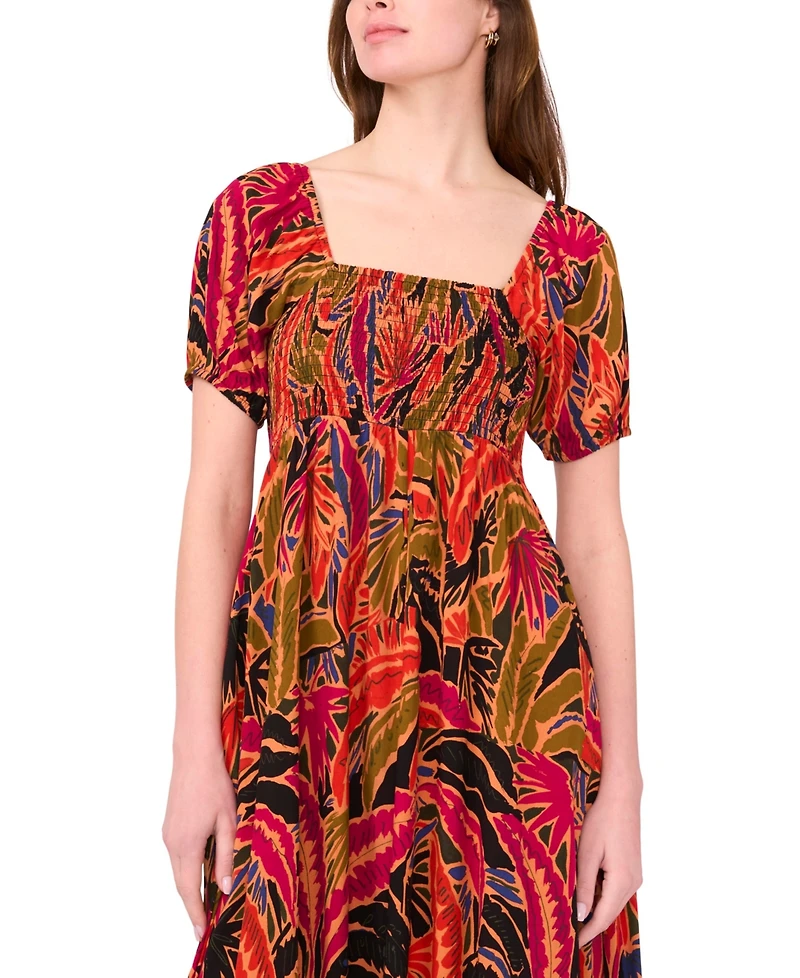 Msk Petites Printed Square-Neck Midi Dress
