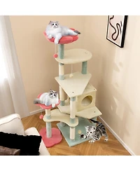 Multi-Level Aesthetic Floral Kitten Tower with Flower-Shaped Padded Perch