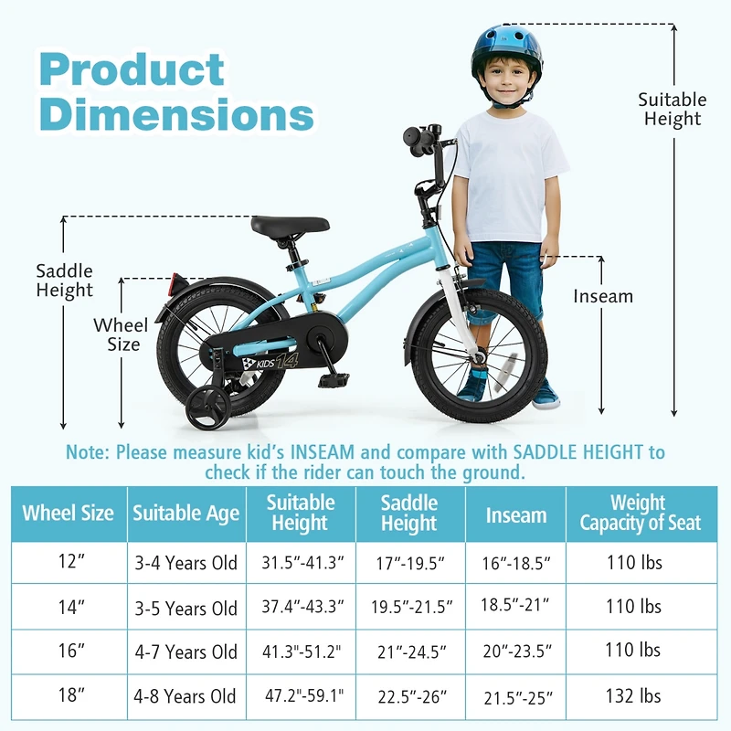 Kids Bike with Training Wheels for Older Children Adjustable Seat and Handlebar