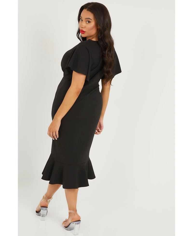 Quiz Plus Scuba Crepe V Neck Midi Dress