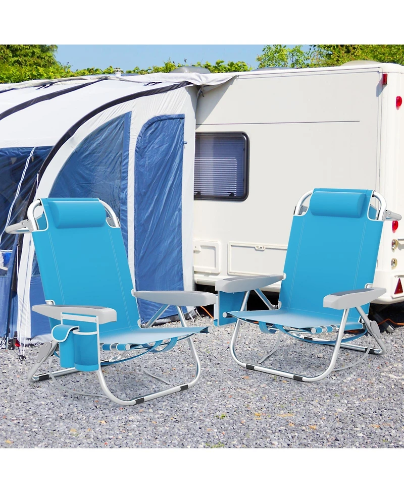 Foldable Backpack Beach Chair with Cup Holder and Storage Pockets for Outdoor