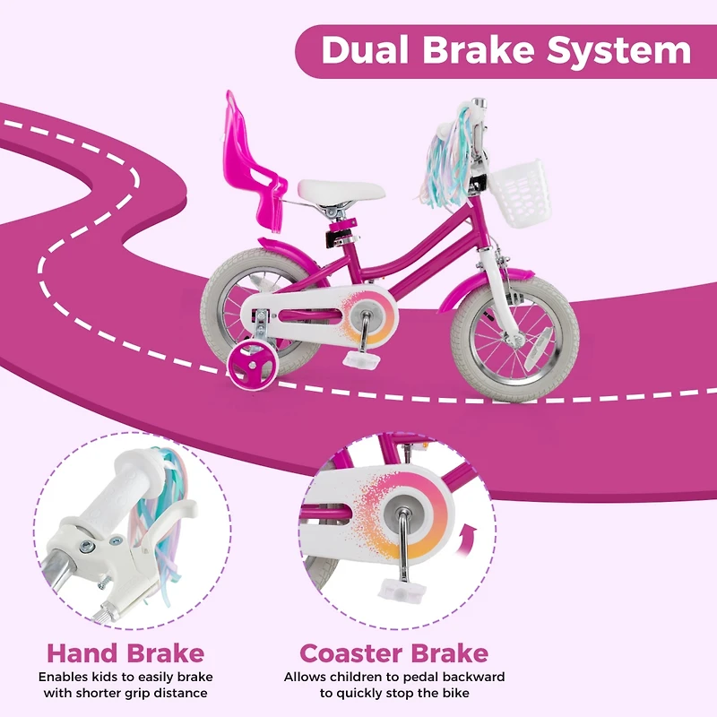 Kids Bicycle with Training Wheels and Front and Rear Brake System
