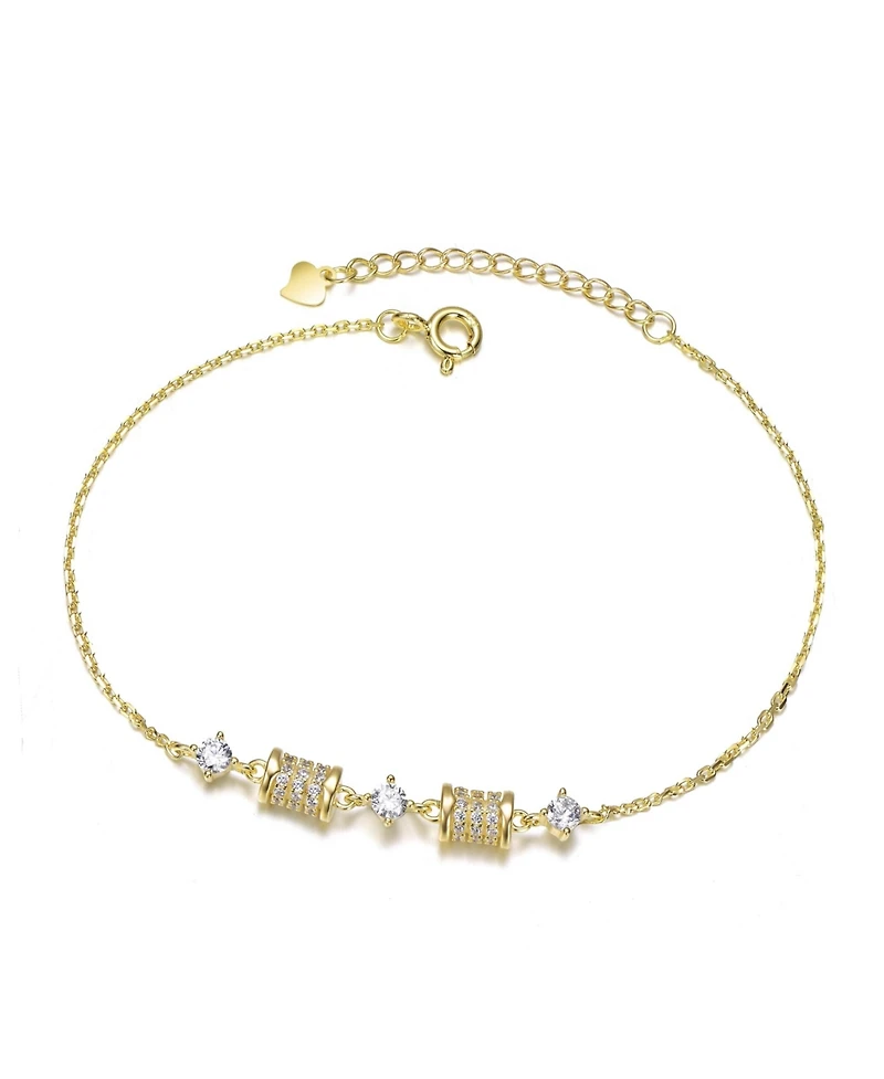 14K Gold Plated with Clear Cubic Zirconia & Textured Beads Charm Bracelet