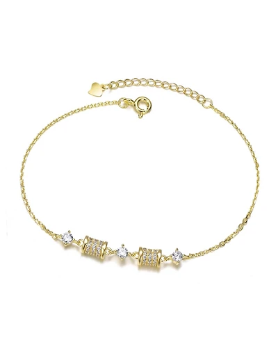 14K Gold Plated with Clear Cubic Zirconia & Textured Beads Charm Bracelet