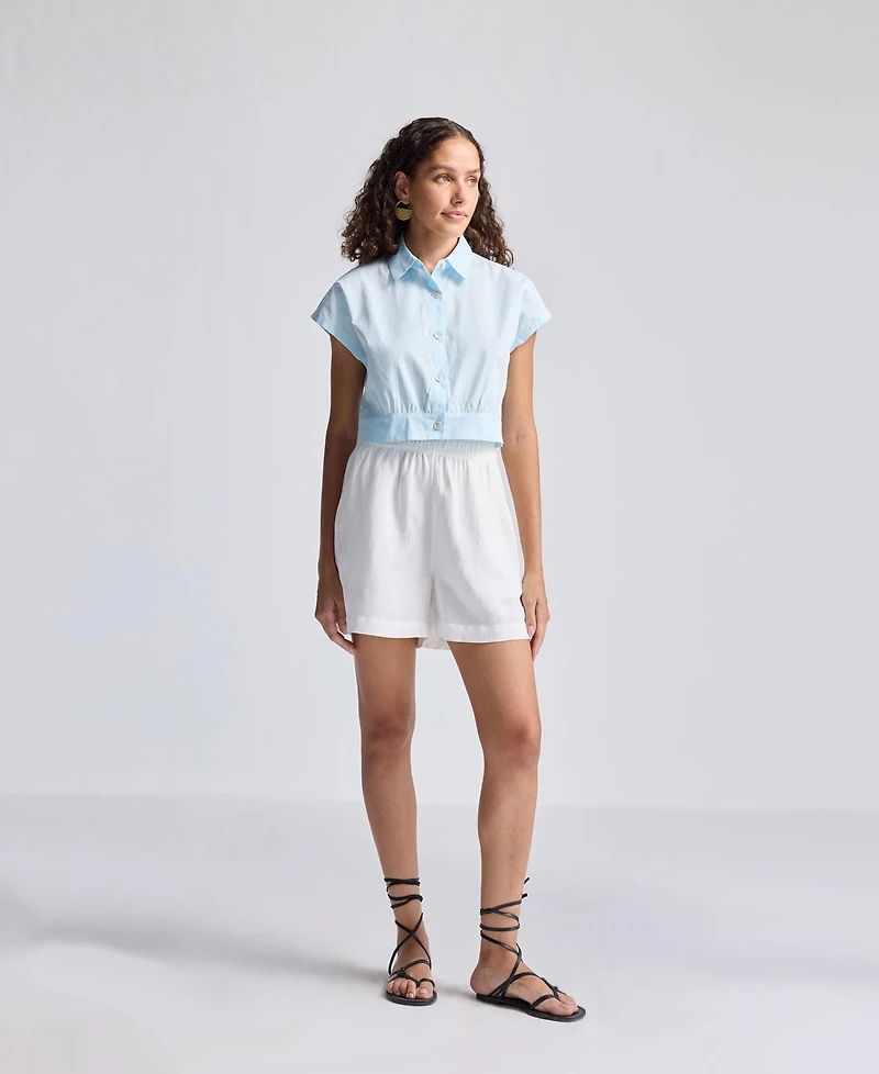 Reistor Women's Oversized Crop Shirt Summer Blue
